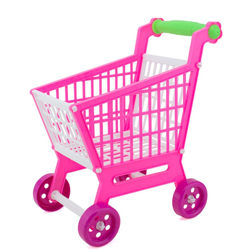 Kid Mini Plastic Simulation Supermarket Shopping Handcart Trolley Cart Mall Shopping Utility Cart Pretend Play Desktop Decor Toy