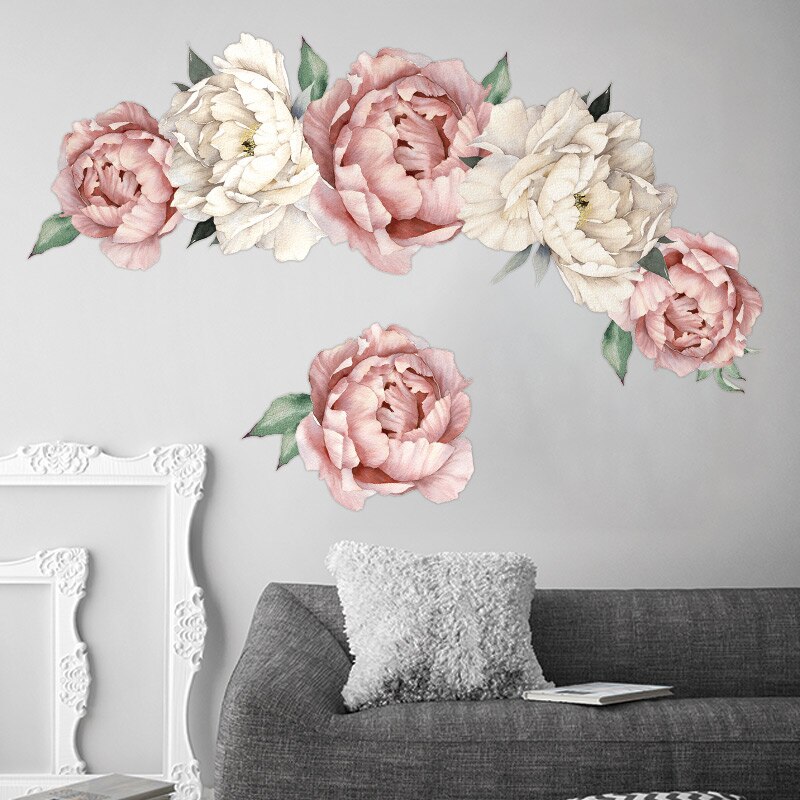Large Peony Rose Flower Art Wall Sticker Living Room Home Background DIY Decal Bedroom Decoration Wall Decals