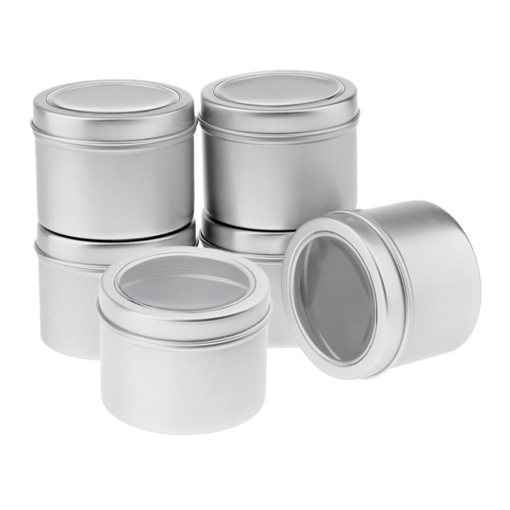 6 stk aluminium runde dåse, krukke, flaske, dåse, opbevaringsbeholder med skruelåg