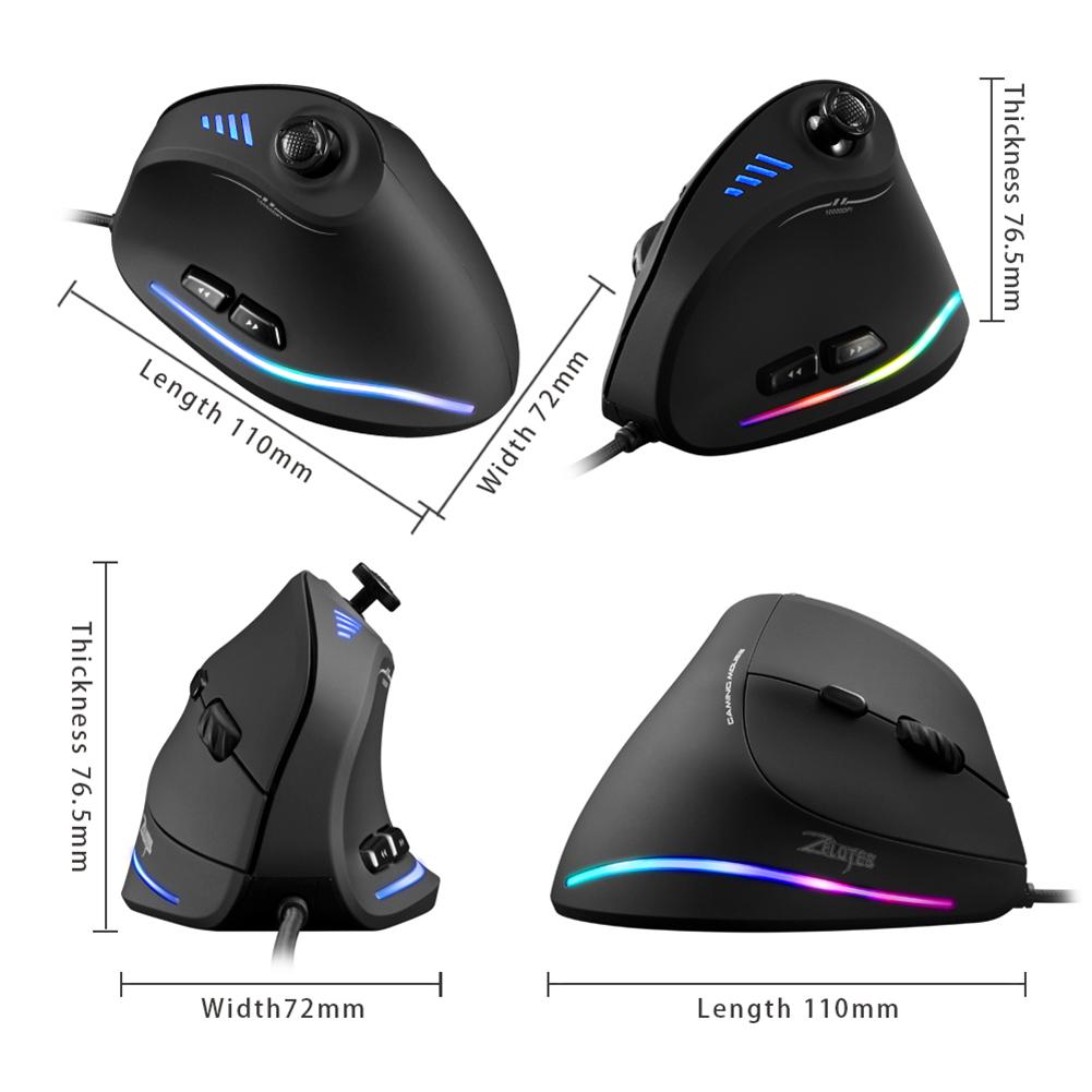 ZELOTES – souris verticale de jeu, C-18 DPI, 11 boutons, ajustable, ergonomique, filaire, USB, rvb, pour PC portable, Gamer, 10000
