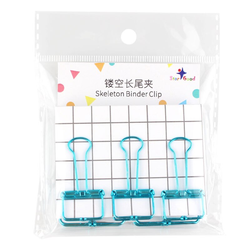 Clips de Metal de 2 tamaños, Clips decorativos de colores, rosa, dorado, verde, grande, mediano, pequeño, para oficina y estudio, 5 unids/lote: 5Pcs-Blue