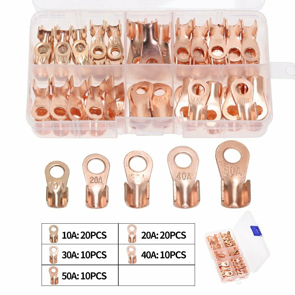 70pcs Copper Battery Cable Connector Terminal Open Lugs Wire Terminals OT-10A OT-20A OT-30A OT-40A OT-50A Splice Wire
