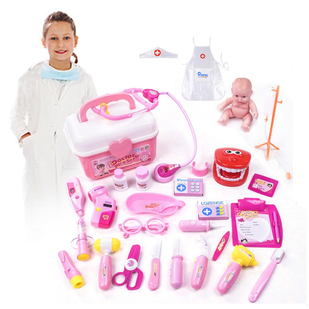 28 Pcs Kinderen Fantasiespel Arts Speelgoed Set Gesimuleerde Medische Doos Arts Verpleegster Uniform Rollenspel Pop Medische Gadgets