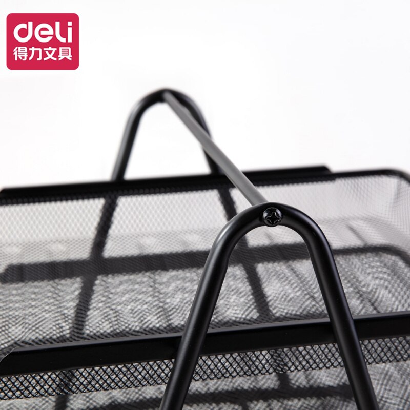Deli Metal Mesh File Rack Three Layer Pen Holder Data Archives Storage Basket Organizer Office Desk Cabinet Tray