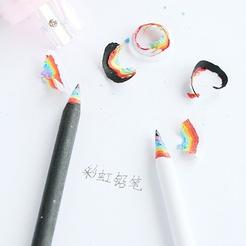 2 uds. De lápices de madera de arcoíris para niños, lápices cilíndricos con degradado Kawaii para estudiantes, material escolar lápiz de papelería