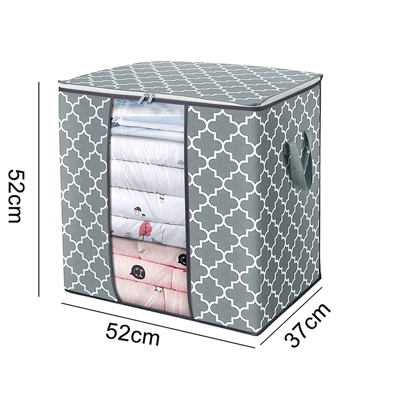 Non Woven Fabric Large Capacity Dirty Clothes Collecting Bag Quilt Blankets Storage Bags With Clear Window Clothing Organizer: Gray 52x37x52cm