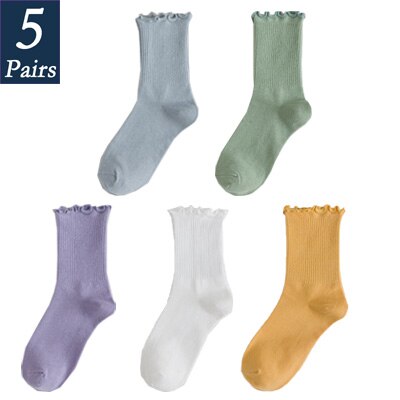 Calcetines con volantes de princesa para mujer, calcetín, colores sólidos, para la universidad, dulces, 5 pares: 16