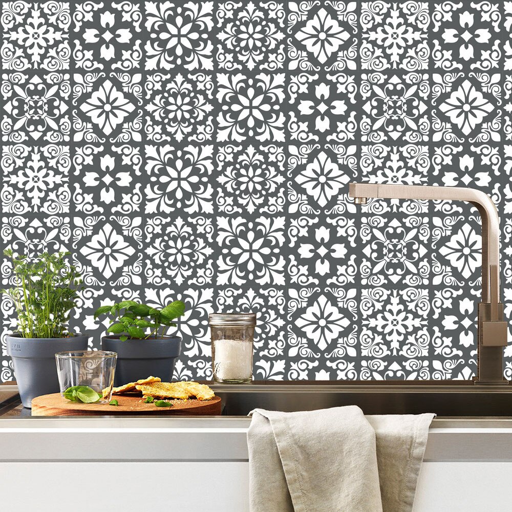 24Pcs Waterdichte Pvc Retro Patroon Tegel-Achtige Vloer Tegel Stickers Keuken Muur Oliebestendig Sticker Home Decoratie Woonkamer decor