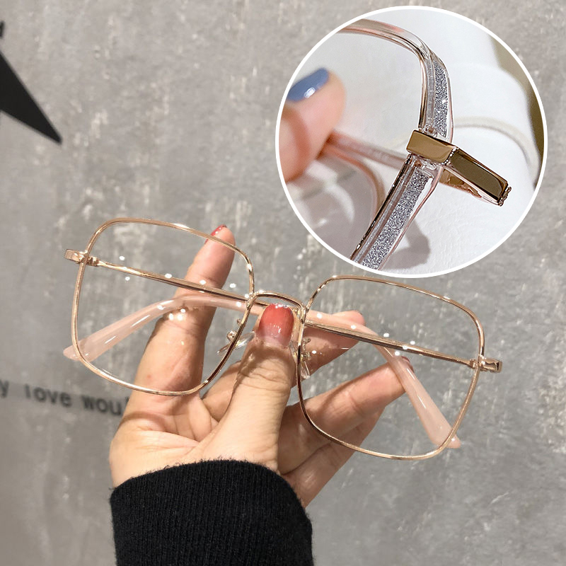 Oversized Anti Blue Light Glasses Men Women Diamond Studded Oversized Square Eyeglasses Computer Goggles Eyewear Glitter Frame: Blue