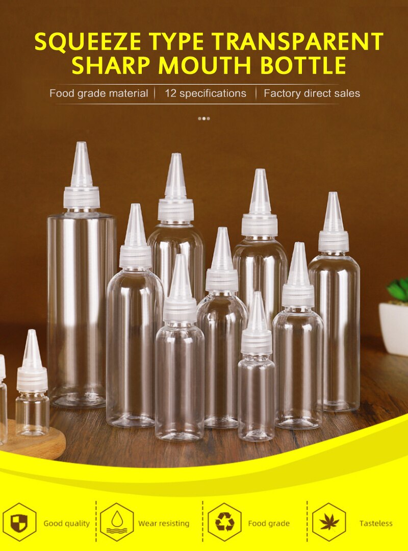 100ml Transparent Sharp-mouth Bottle Plastic Bottle Color Empty Paste Container Dye Bottle, Squeezable And Sub-bottled TXTB1