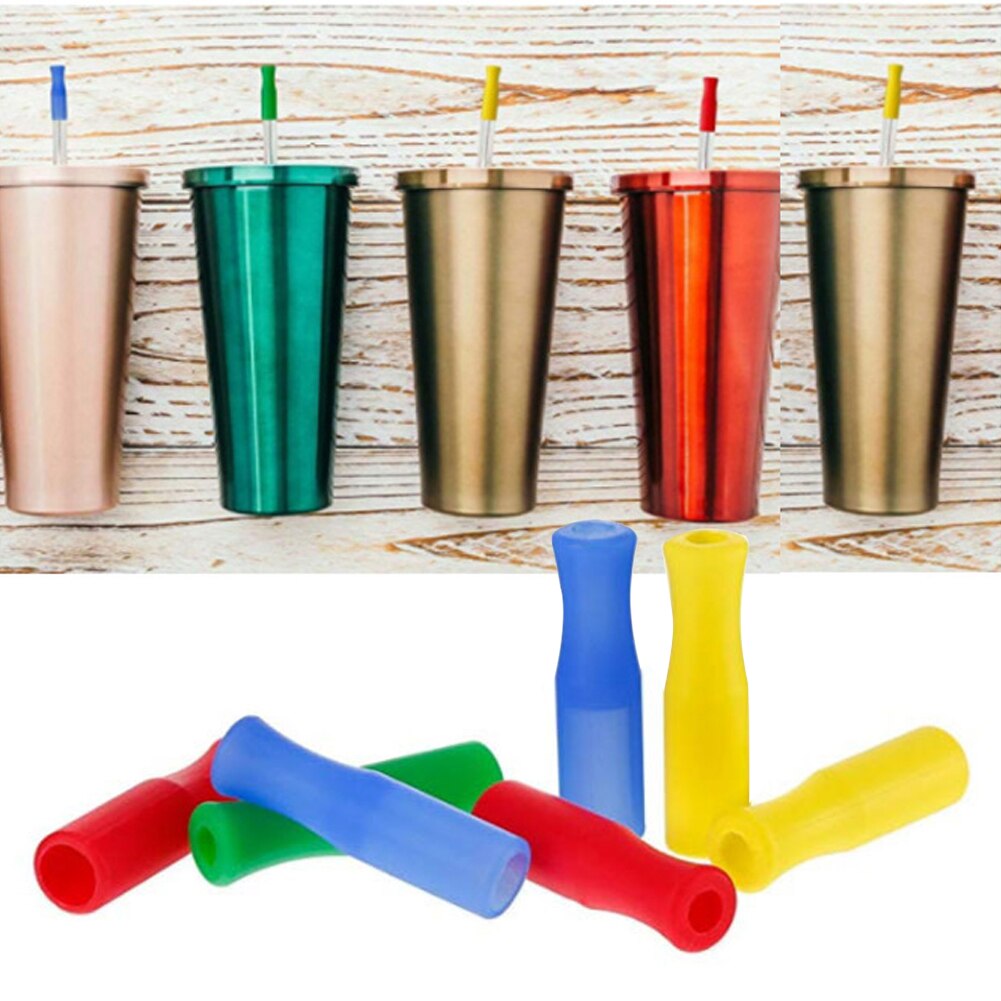 20pcs Caps Anti Burn Teeth Protector Bar Reusable Stainless Steel Straw Food Grade Accessories Silicone Tip No Rattle Cover 6mm