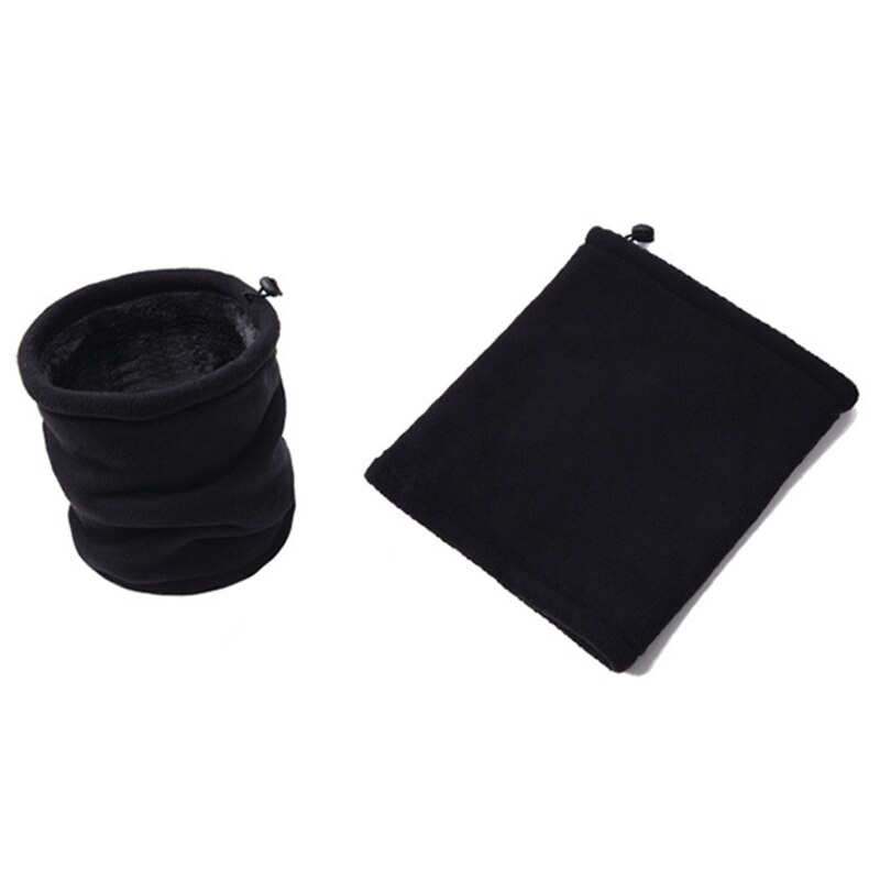 Ademende dubbellaagse fleece warme sjaal voor dames, buiten, winter, dikke nekwarmer voor heren, motorrijden, skiën, fietsen, gezichtsmasker: Zwart