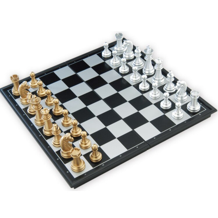Super Big Home International Chess Set Magnetic Foldable Board With Golden Silver Chess set: 25 25cm