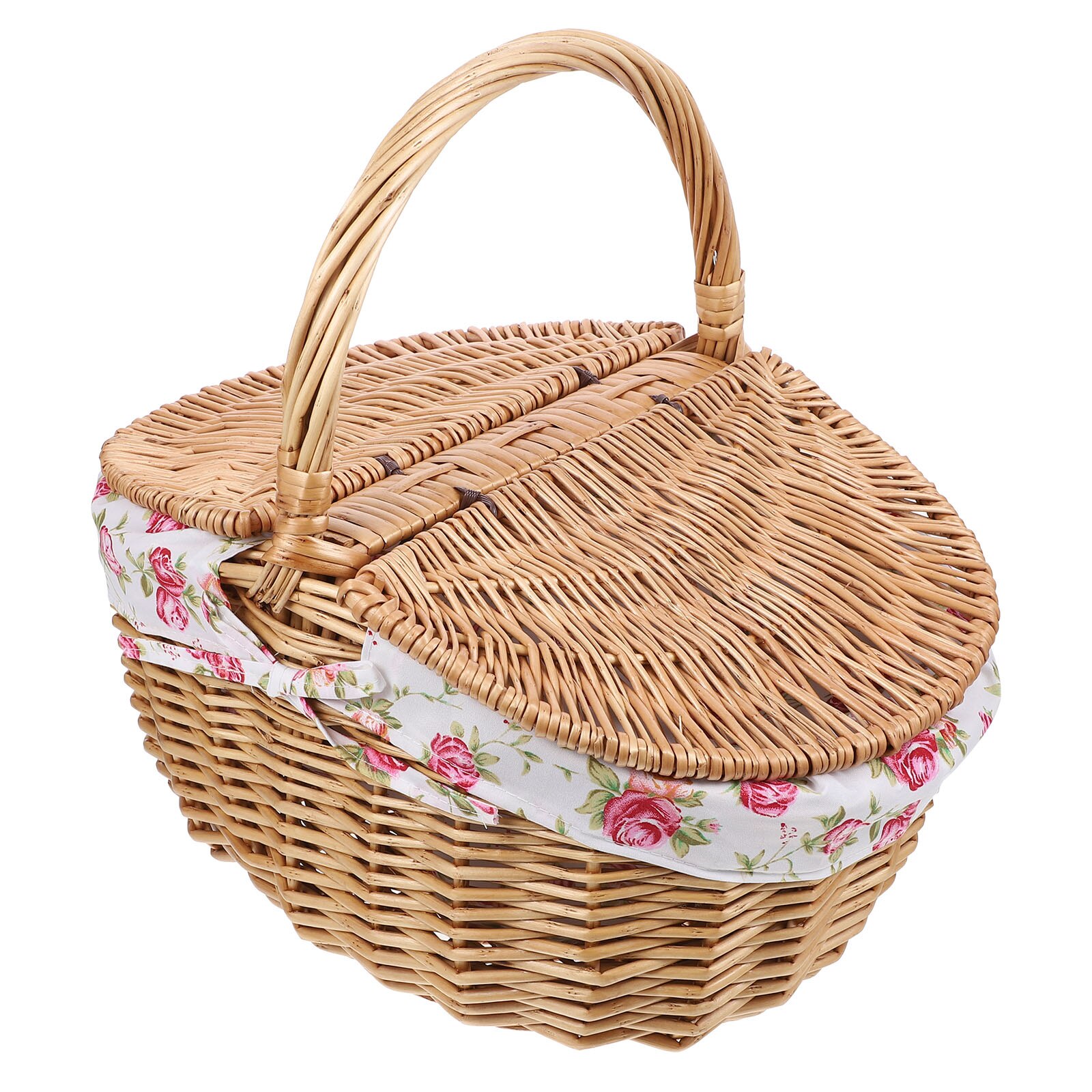 Handheld Basket Picnic Basket Wicker Basket Storage Basket with Double Lids: As Shown