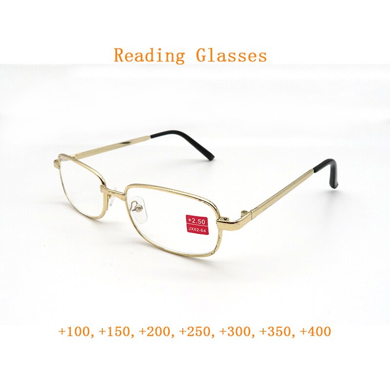 Unisex goedkope metalen leesbril vergrootglas dames heren rechthoek legering presbyopie bril goud hyperopie bril  +1.0 ~ +4.0