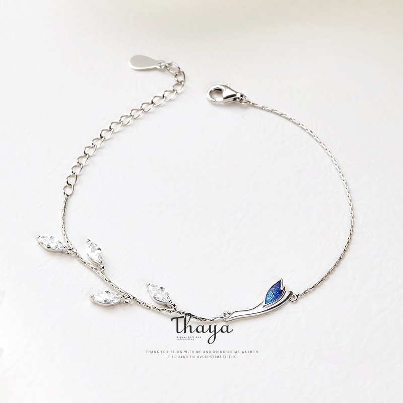 Thaya kinesisk stil perler armbånd 925 sterling sølv blå kran armbånd til piger specielle smykker