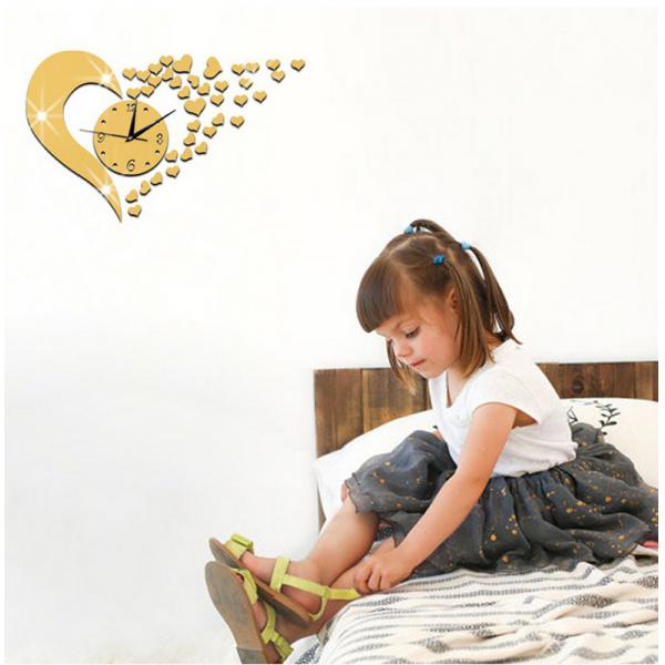 Love Heart Shaped DIY Wall Clock 3D Mirror Surface Sticker Home Wall Decor