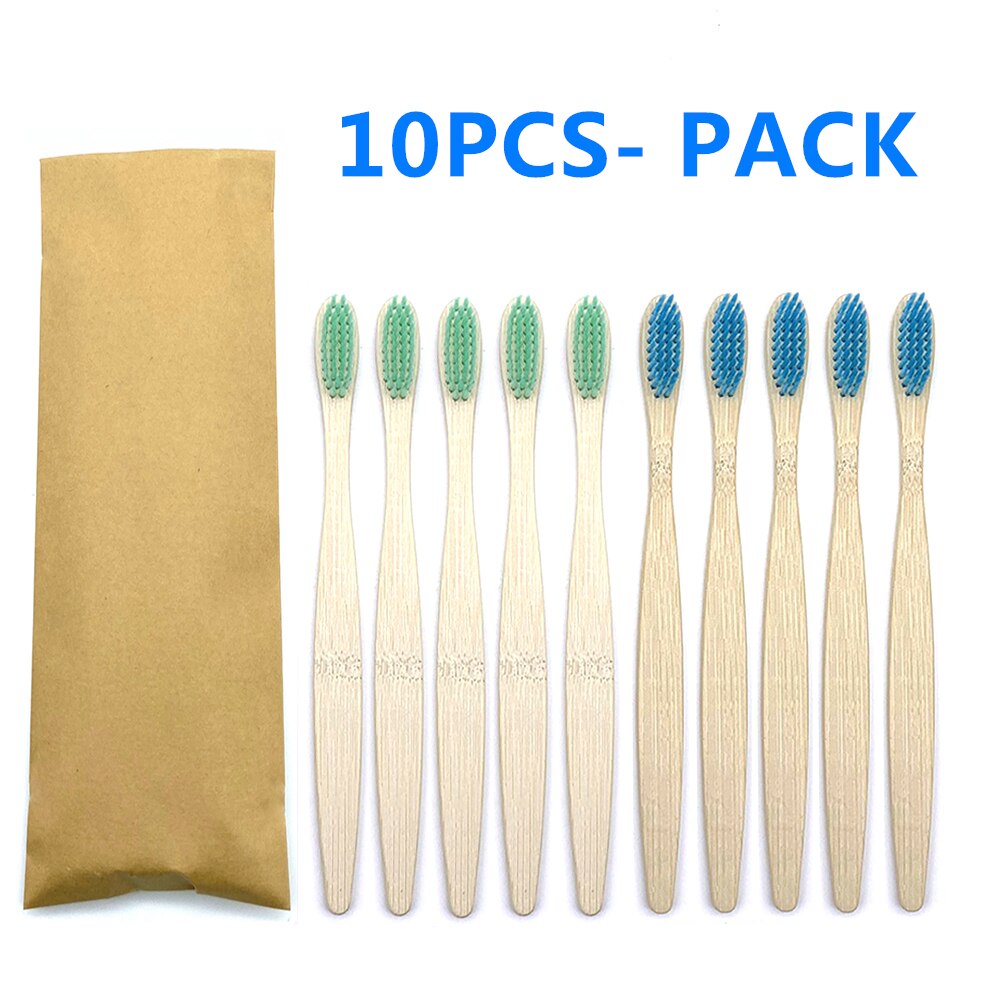 Bamboo Toothbrush Wooden Handle Brush Eco Friendly Tooth Brush Head Cover Oral Care Cleaning Tools Soft Fibre Rainbow Color: 5 Green 5 Blue