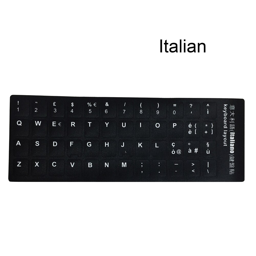 Universelle tastatur klistermærker erstatning mat tastatur klistermærker med sort baggrund og hvid bogstaver  d6: Italiensk