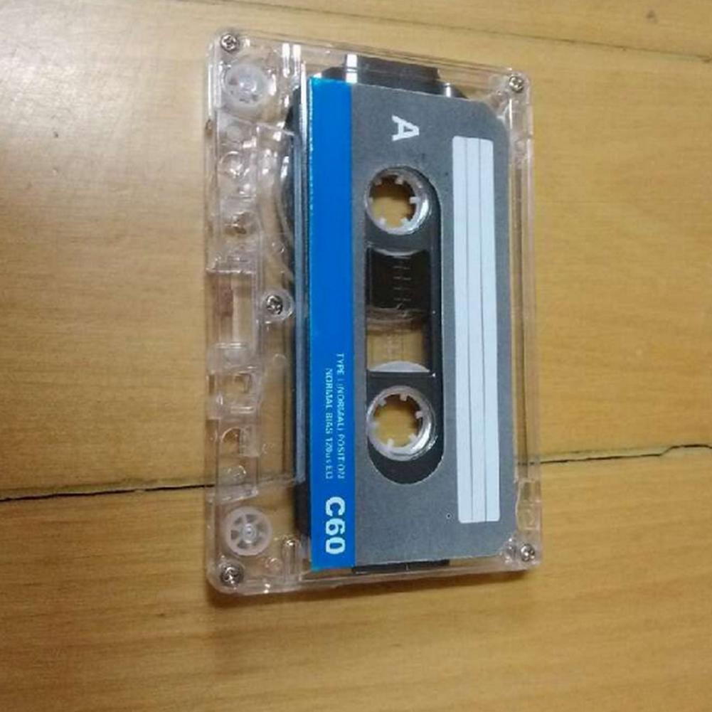 Odtwarzacz kaset standardowych 60-minutowych z pustą taśmą, magnetyczna taśma audio, przezroczyste pudełko do przechowywania, vintage, do nagrywania muzyki i głosu.