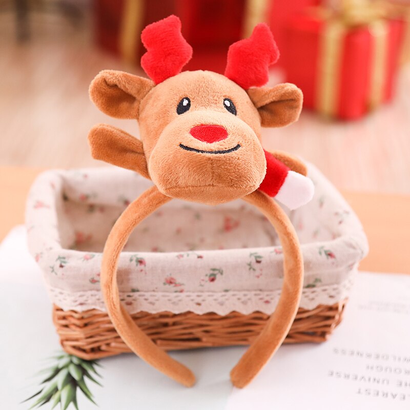 Kawaii santa, snemand, elg, fyr udstoppet dukke legetøj pandebånd hårbånd til pige jul: Elg