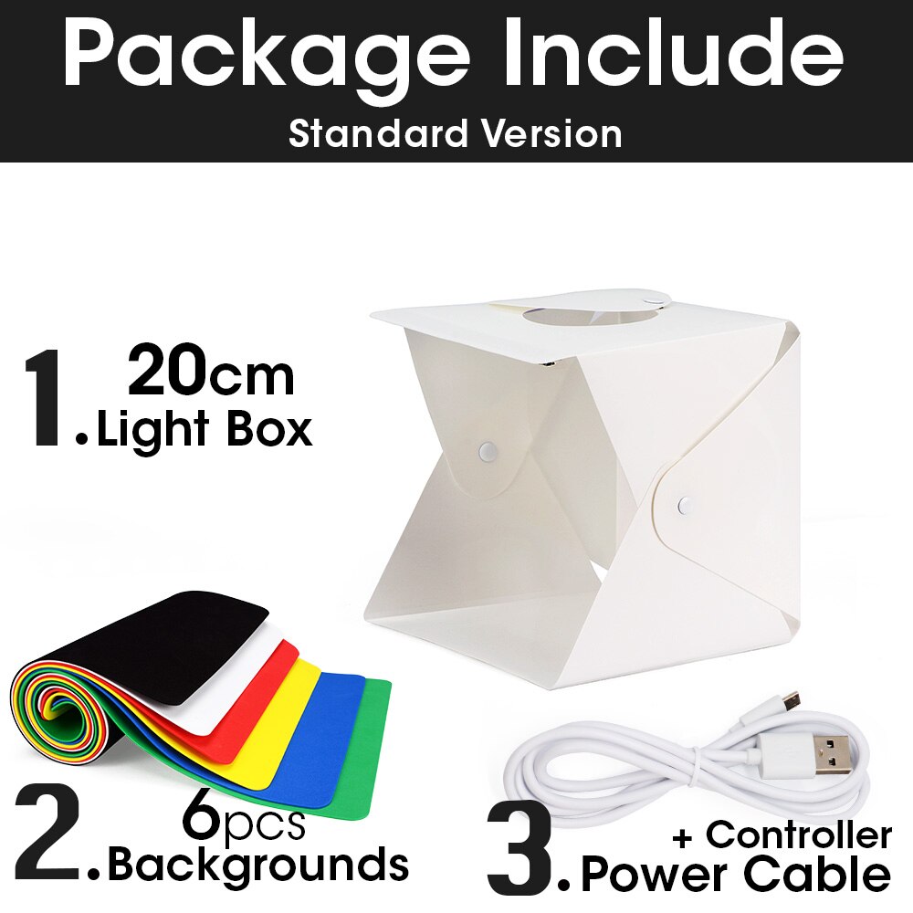 Foldbar lightbox 20cm 30cm 40cm bærbar fotografering fotostudio led softbox baggrundssæt usb mini lysboks til dslr kamera: 40cm opdateret version