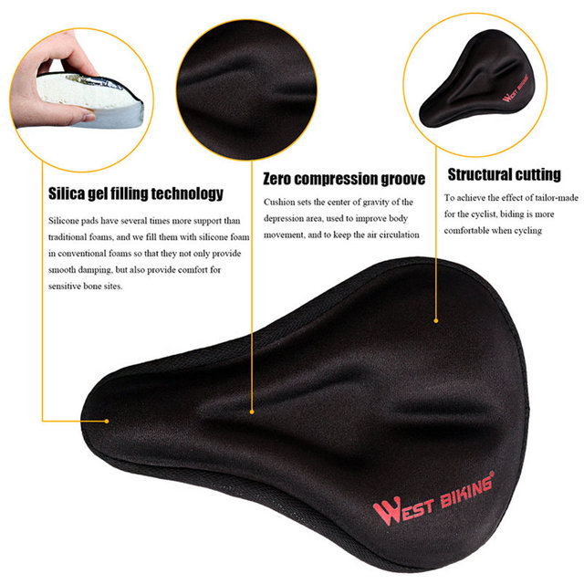 Housse de siège de vélo BMX, tapis de selle de vélo, Super doux, éponge 3D en Silicone, coussin de cyclisme confortable et respirant: WEST 3