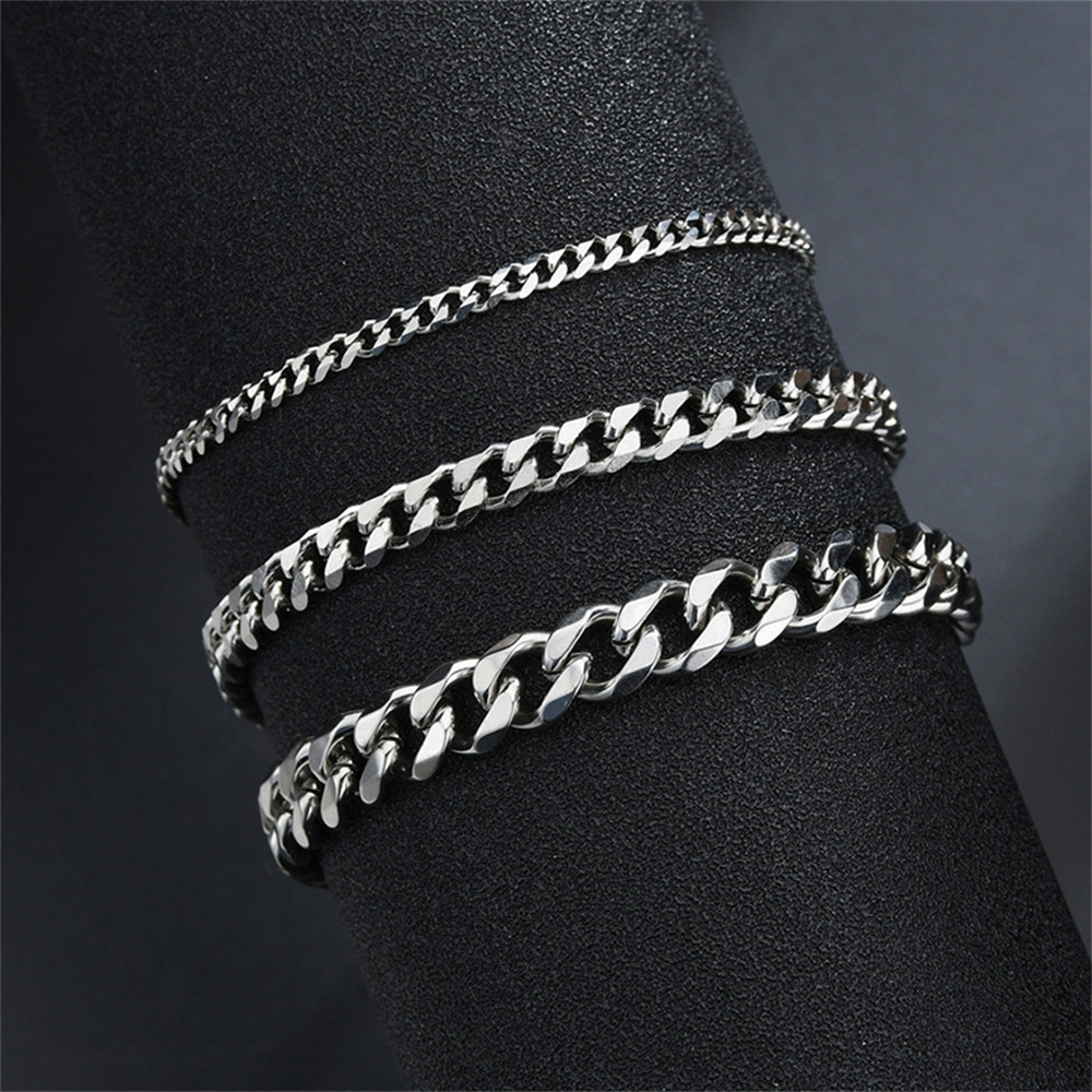 Hüfte hüpfen Edelstahl Kubanisches Kettenarmband Für Frauen 3 5 7mm Einfaches Edelstahl Herrenarmband Goldfarbener Schmuck: 18,5 cm / Schwarz / Heißes Stempeln