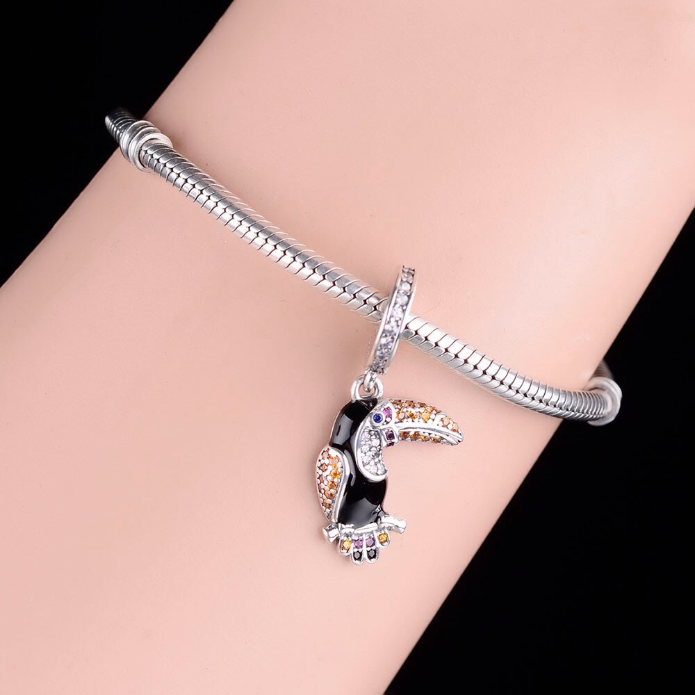 FC – Bracelet à breloques Original pour femme, couleur argent 925, Zircon Tropical, pic, perle Toucan, pour la fabrication de bijoux, Berloque, 2022