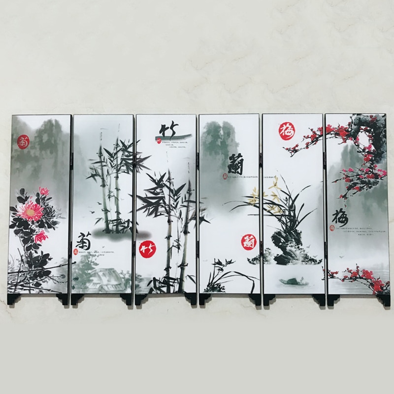 Mini Scheidingswand Kamerscherm 6 Panel Gedrukt Canvas Tafelblad Oosterse Aziatische View Home Decoratie Bruiloft Decoratie