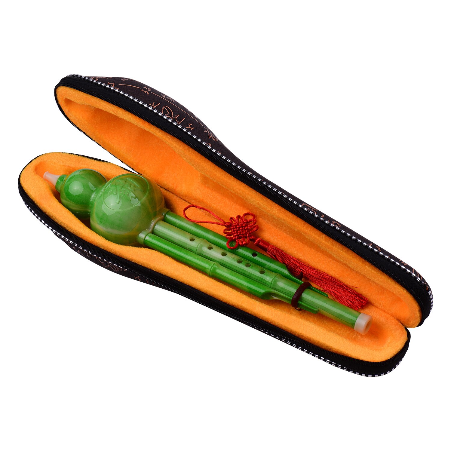 2 Tone C-Key Hulusi Gourd Cucurbit Flute Resin Pipes Chinese Traditional Instrument with Chinese Knot Carry Case for Beginners: Green