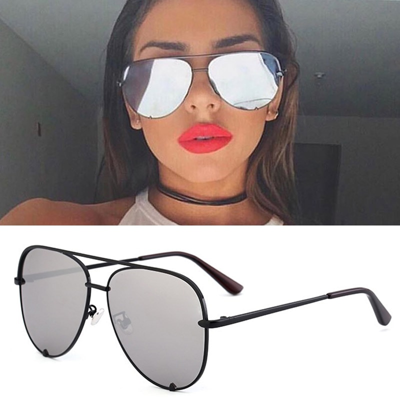 Mærke solbriller kvinders overdimensionerede pilot solbriller til kvinder luksus nuancer lunettes femme  uv400: D553 sort sølv