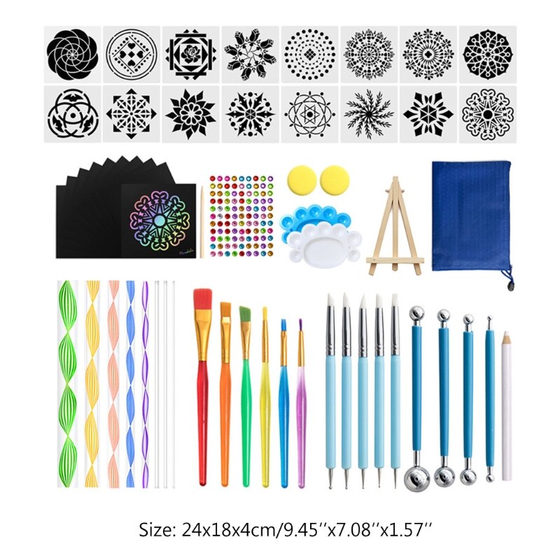 58Pcs Mandala Puntjes Gereedschap Met Kartonnen Verf Lade Stencil Sjabloon Voor Verf