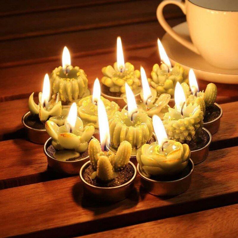 6Pcs 3D Cactus Candle Simulated Plant Set Home Decoration Candle Tea Light Decor About 4*4*5cm