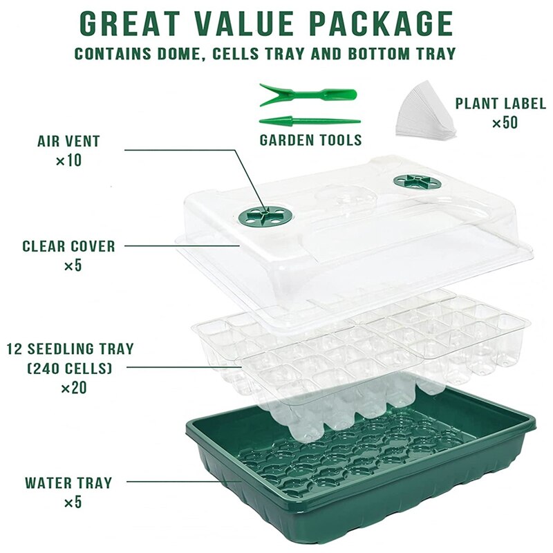 Best Seed Starter Tray Kit 5-Set Seed Starter Kit Seed Trays with Humidity Dome and Base Seed Germination Kit Seedling Tray