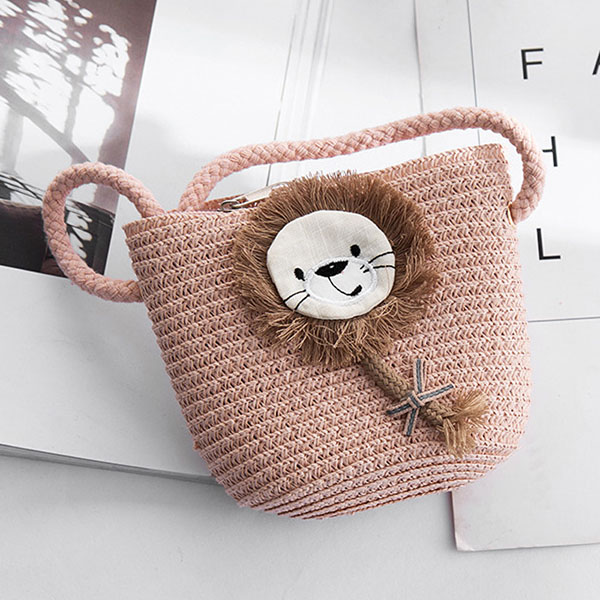 Cartoon Portemonnees Hand Made Kleine Stro Tassen Kinderen Geneigd Schoudertassen Messenger Bag Schattig Meisje Handtassen Kids: Lion-D