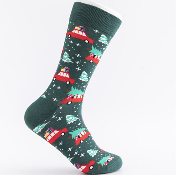 men's christmas socks cartoon print dinosaur deer ribbed closing novelty clothing accessories: Green 2