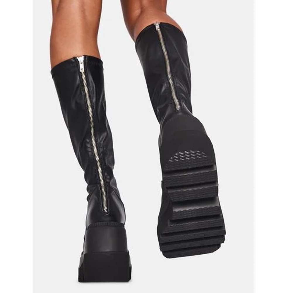 Ribetrini stor størrelse 40 hunn plattform midten kalv støvler tykk punk høst kvinner støvler uformelt stilig merke sko kvinne