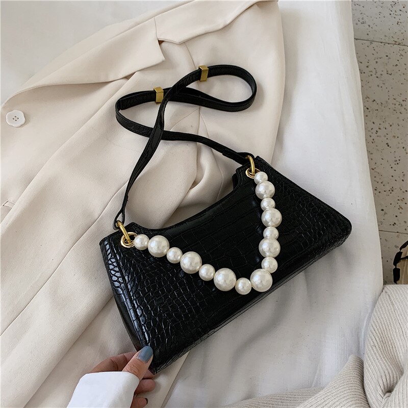 Women Shoulder Bag Small PU Leather Handbag Ladys Subaxillary Bags Luxury Style Messenger Crossbody Bag: Black