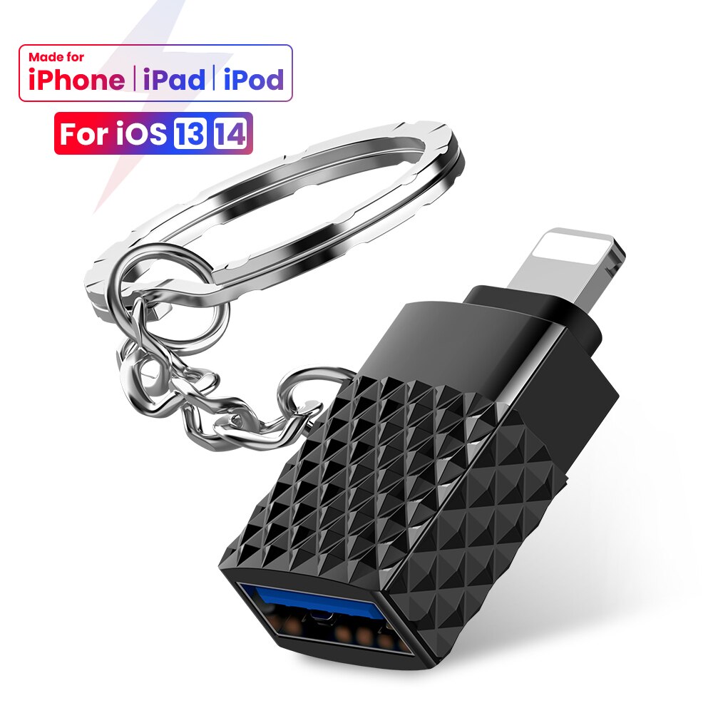 Mini usb 3.0 para iluminação 8 pinos para iphone otg adaptador com corrente chave para ios 13 14 acima do sistema de sincronização de dados otg adaptador conversor