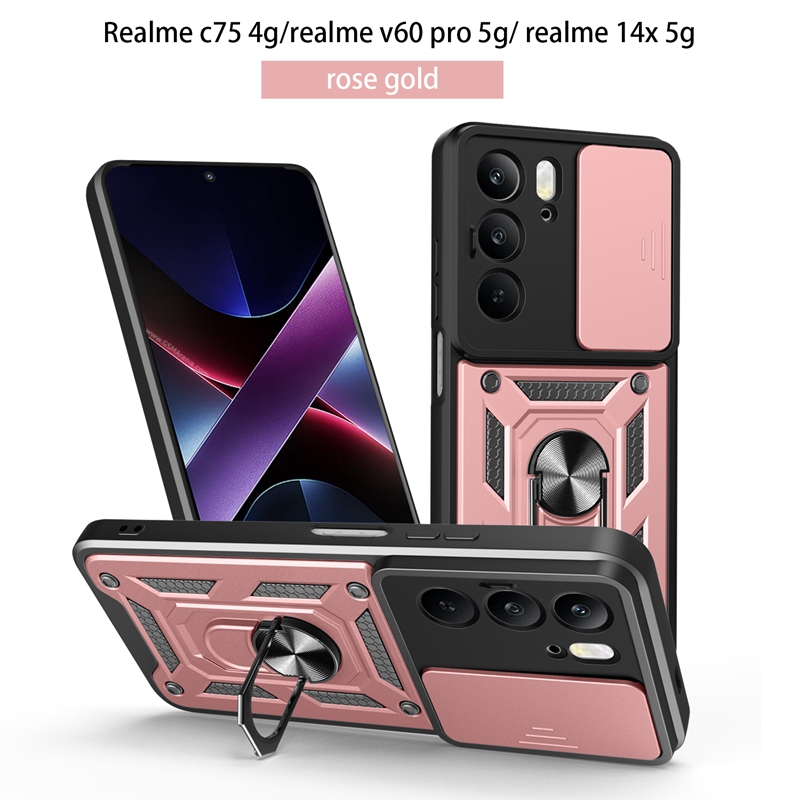 Magnetic Ring Holder Armor Case for OPPO Realme C75 C 75 RealmeC75 4G Slide Camera Protect Cover For Realme 14X 14 X Realme14X: Dark Blue / Realme 14x