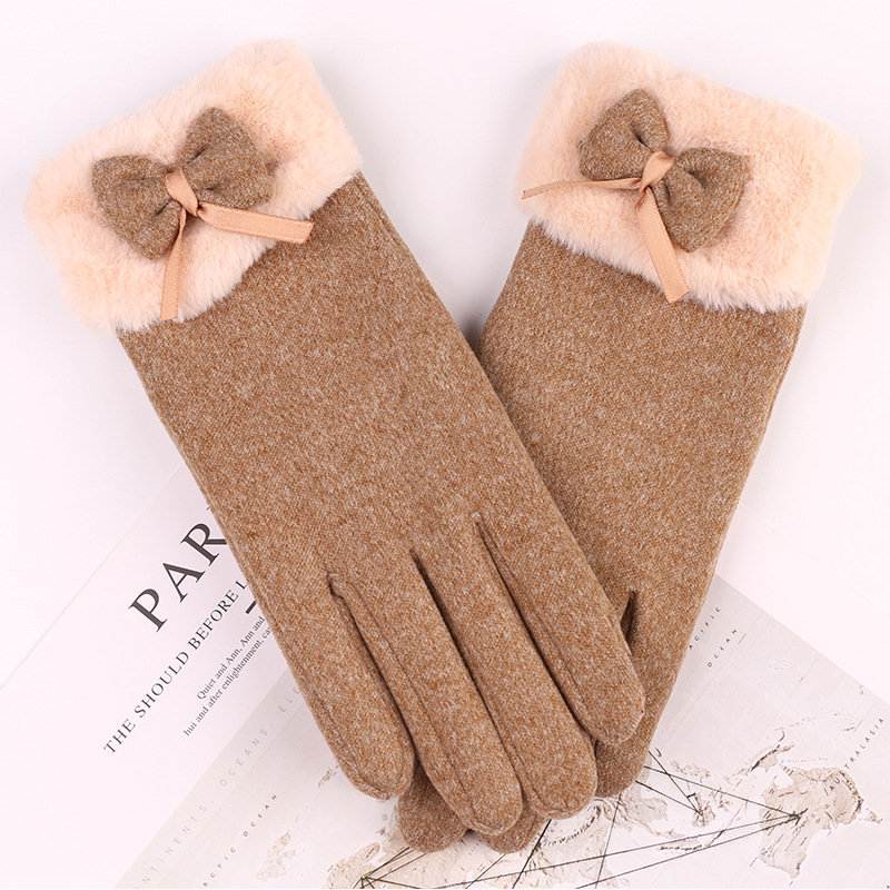 Cute Bow-Knot Glove Girl Winter Thicken Warm Mittens Women Driving Keep Warm Hand Youth Female Touch Screen Gloves: green