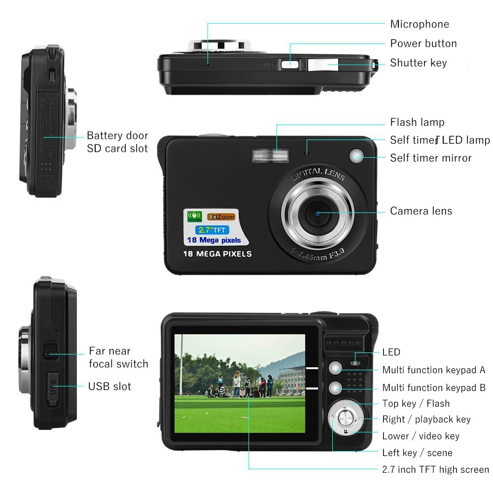 Mini caméra numérique pour enfants, 2.7 pouces, écran HD TFT LCD, caméscope vidéo 18MP 720P Zoom 8x, Anti-secouement