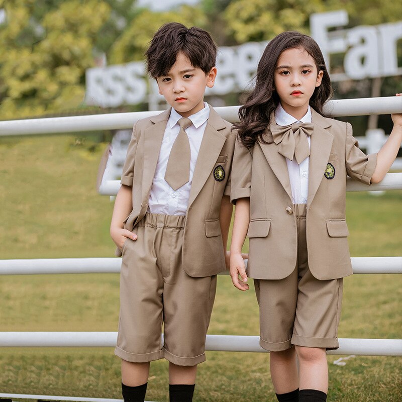Dzieci mundurek szkolny dziewczyny chłopcy krótki rękaw marynarka płaszcz koszula sukienka szorty ubrania krawat zestaw koreańnarty japońnarty strój studencki