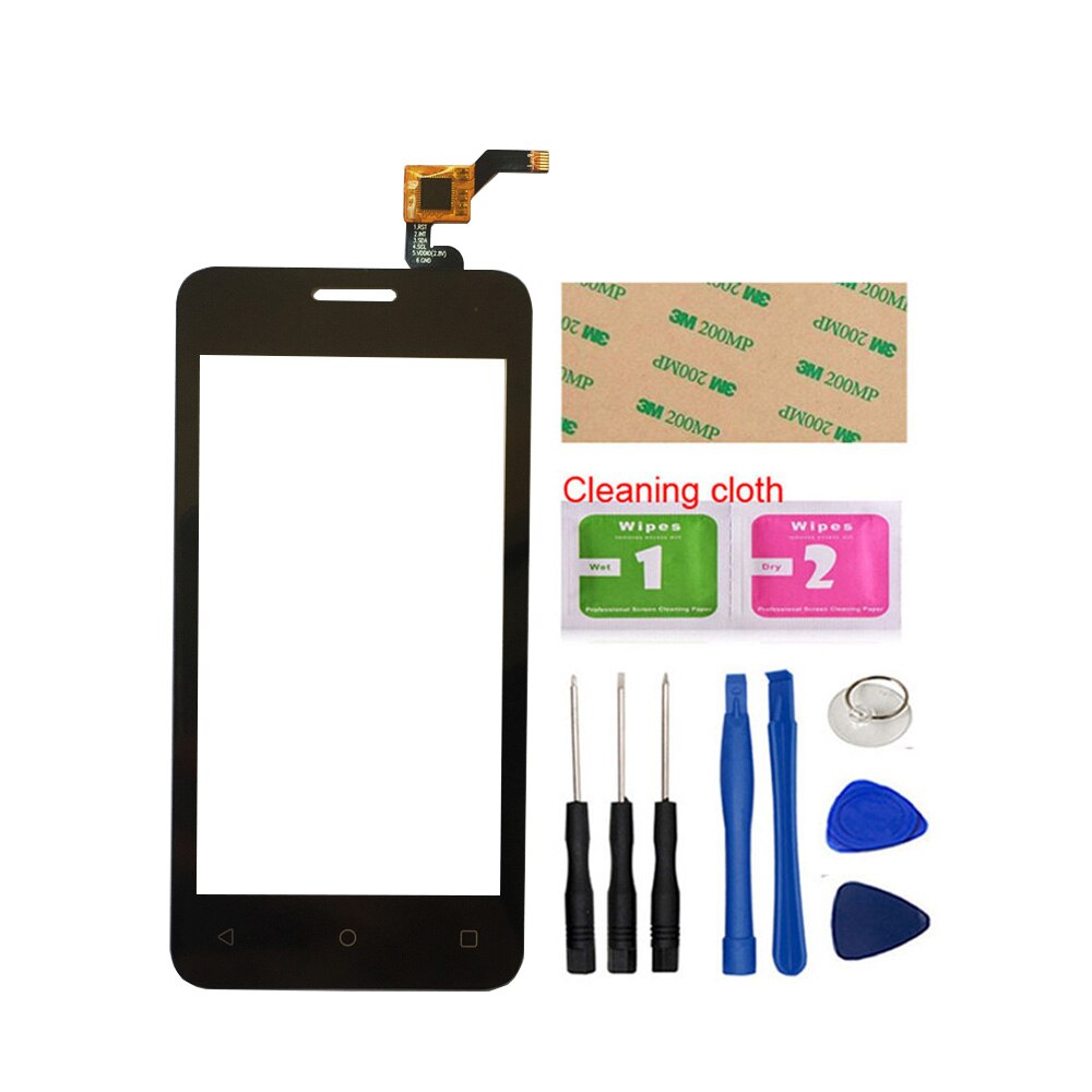 4.0 "Dello Schermo di tocco di Vetro Sensore Per Fly Stratus 6 FS407 Mobile Dello Schermo di Tocco Digitizer Vetro Anteriore di trasporto di Strumenti di 3M colla Salviette: Black With Tools