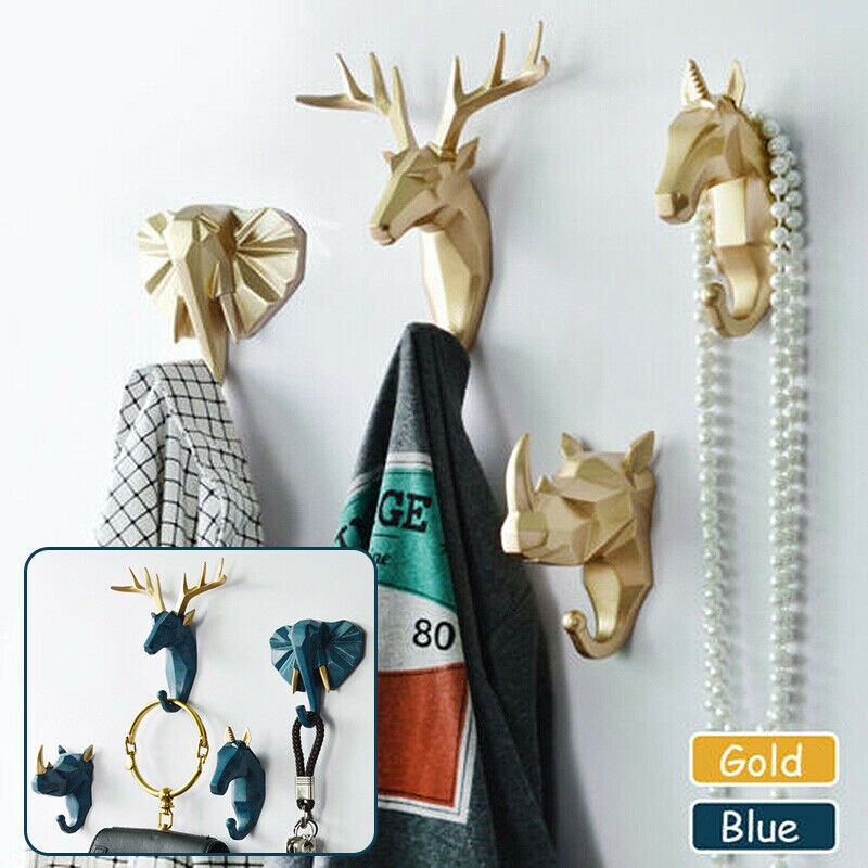 Colgador de pared de cabeza de Animal de estilo nórdico, Perchero de ciervo, rinoceronte, gancho para ropa, soporte para llaves, decoración del hogar de resina, 1 unidad
