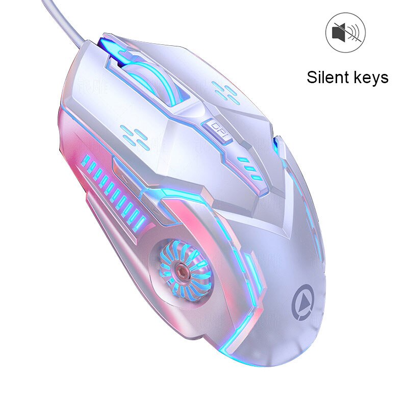 Computer Mouse Gamer Ergonomic Gaming Mouse USB Wired Game Mause 5500 DPI Silent Mice With LED Backlight 6 Button For PC Laptop: WHITE Silent