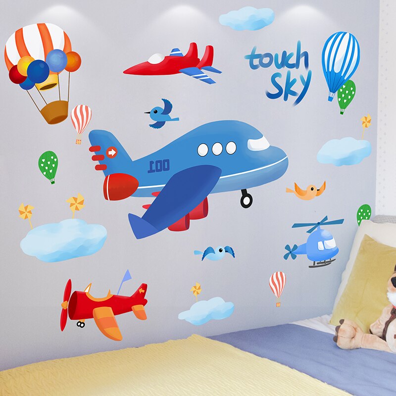 Dinosauriedjur väggdekaler gör-det-själv luftballonger flygplan väggdekaler för barnrum baby sovrum dekoration