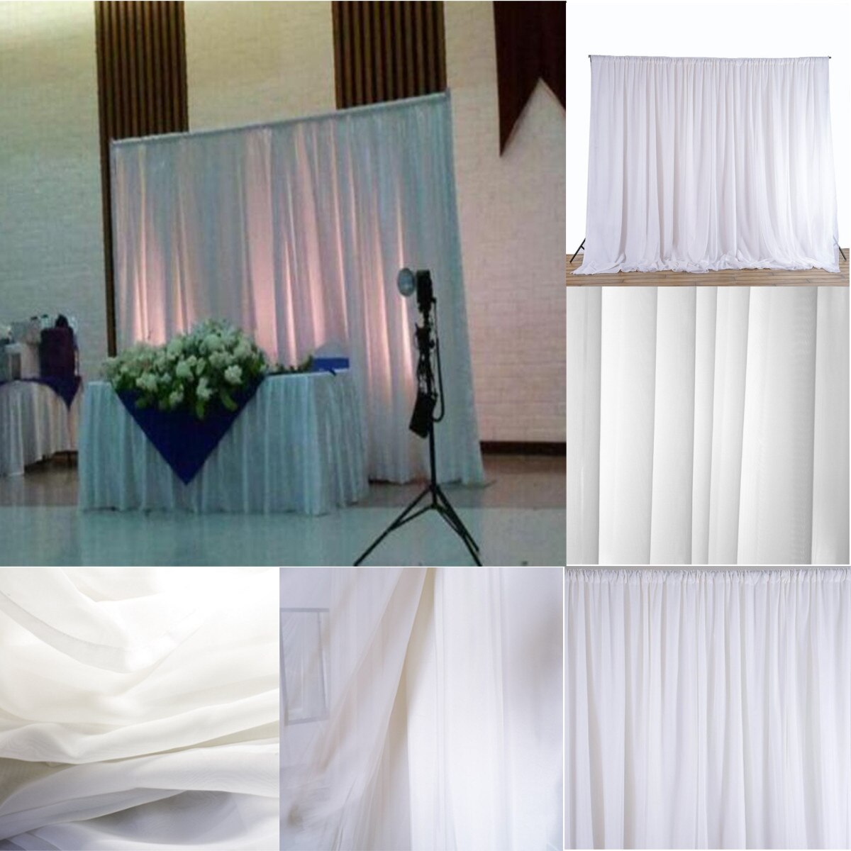 White Wedding Sheer Silk Drapes Panels Hanging Curtains Photo Events Party Backdrop Background Decoration Accessories 2.4x1.5M