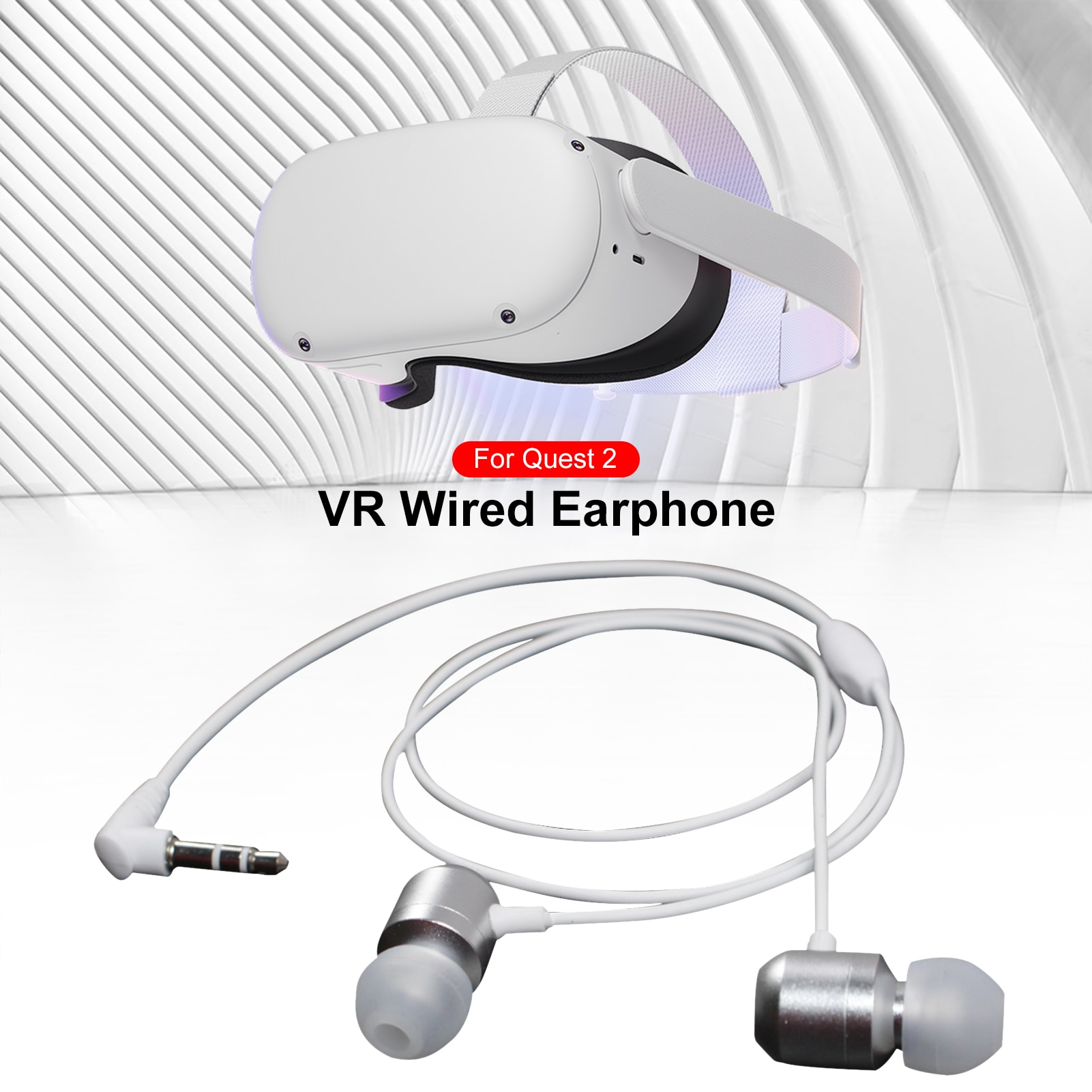 VR Wired Earphones For Oculus Quest 2 3D 360 Degree Sound Durable And Lightweight In-Ear Custom-Length Cable For Quest 2 White